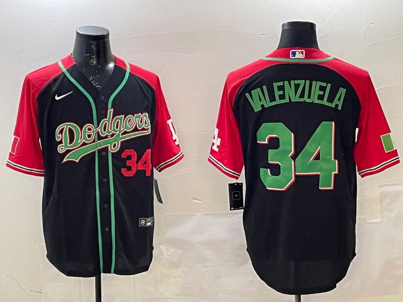 Men Los Angeles Dodgers 34 Valenzuela Black red Fashion 2025 Nike MLB Jersey style 1